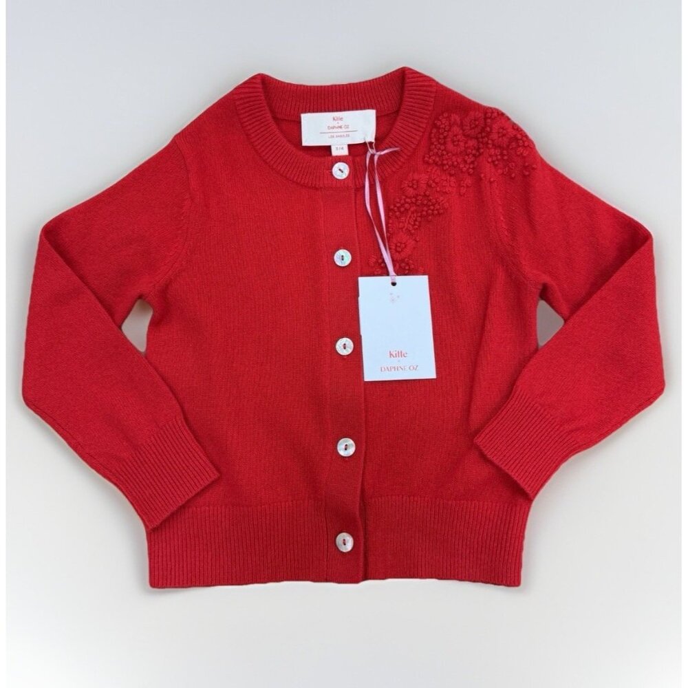 Kilte Collection Toddler Girl Mini Bijou Cashmere Cardigan Cherry Red size 3T-4T